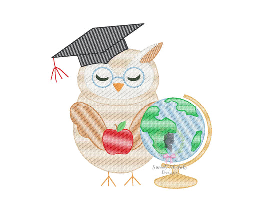 Graduation Owl with Globe Sketch