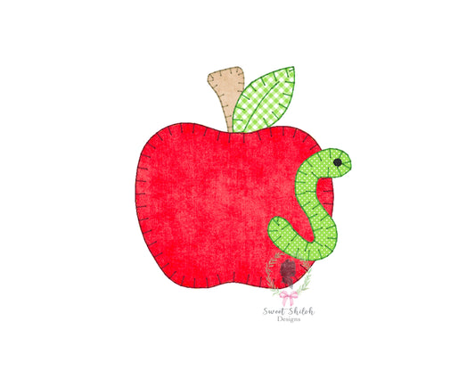 Apple with Worm Blanket Stitch Applique File