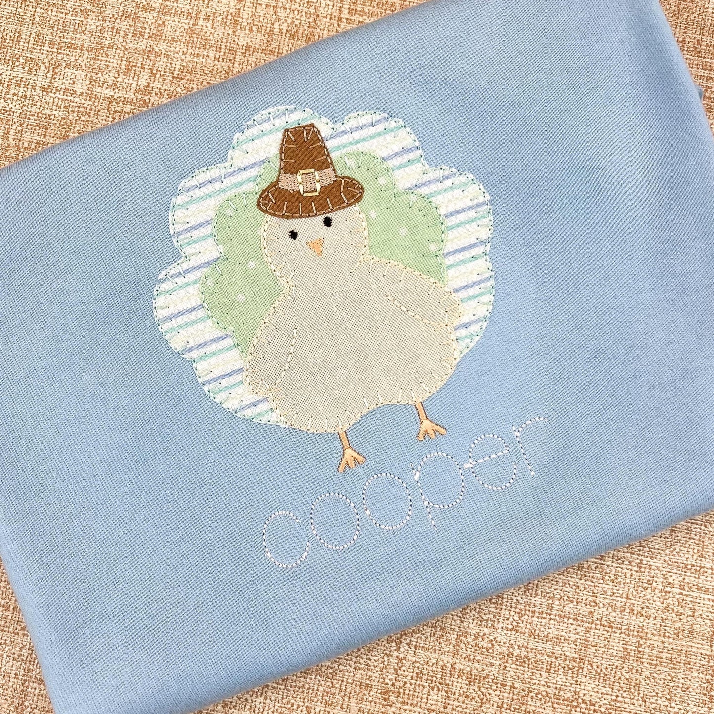 Thanksgiving Pilgrim Turkey Blanket Stitch Applique