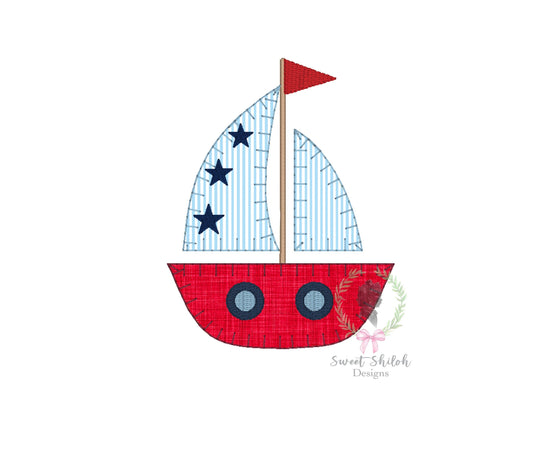 4th of July Sailboat Blanket Stitch Applique
