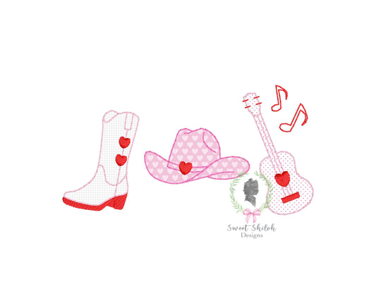 Country Valentine Trio Bean Stitch Applique