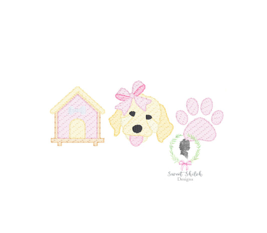 Golden Doodle Bow Paw Print Trio Sketch