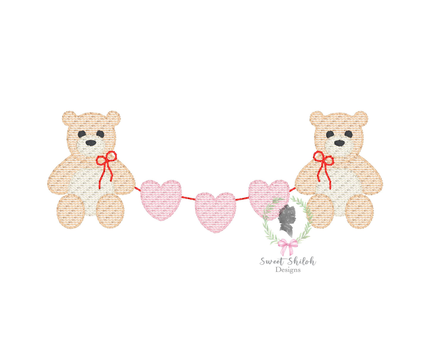 Valentine's Day Teddy Bear Bunting Frame Sketch
