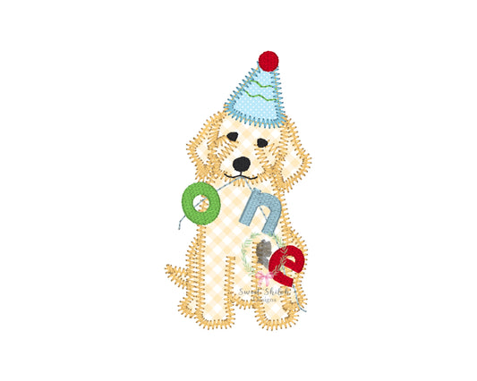 Golden Doodle First Birthday Zigzag Stitch Applique