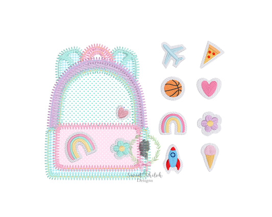 Backpack with Patches Zigzag Stitch Applique