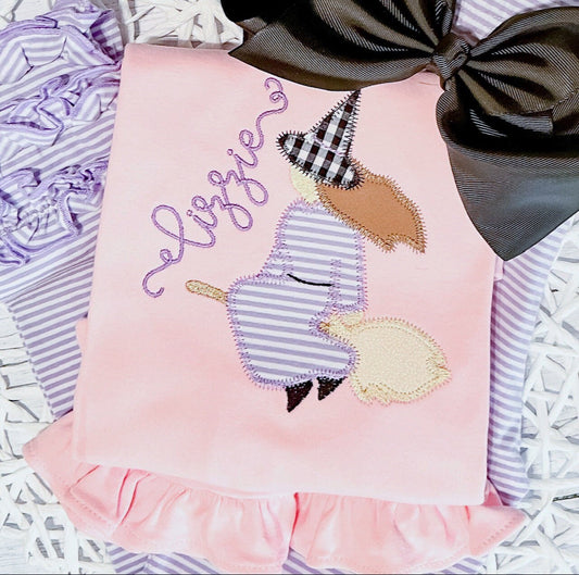 Flying Witch Zigzag Stitch Applique